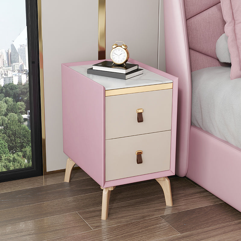 Contemporary Bed Nightstand Stone Bedside Cabinet with 2 Drawers