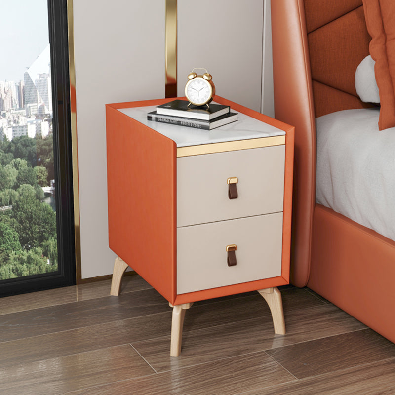 Contemporary Bed Nightstand Stone Bedside Cabinet with 2 Drawers