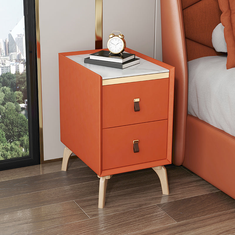 Contemporary Bed Nightstand Stone Bedside Cabinet with 2 Drawers