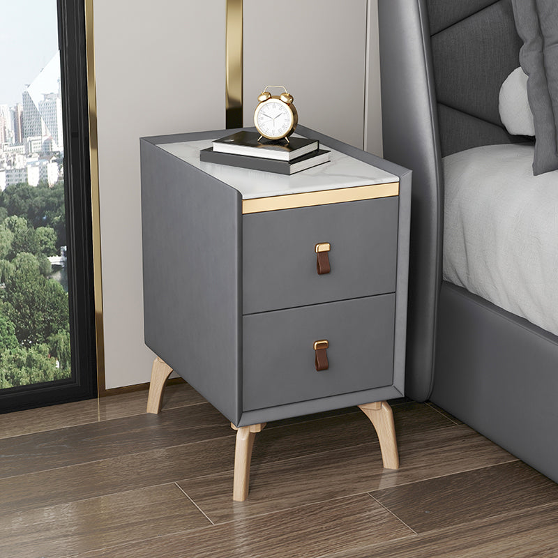 Contemporary Bed Nightstand Stone Bedside Cabinet with 2 Drawers