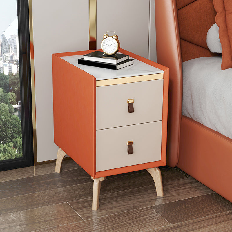 Contemporary Bed Nightstand Stone Bedside Cabinet with 2 Drawers