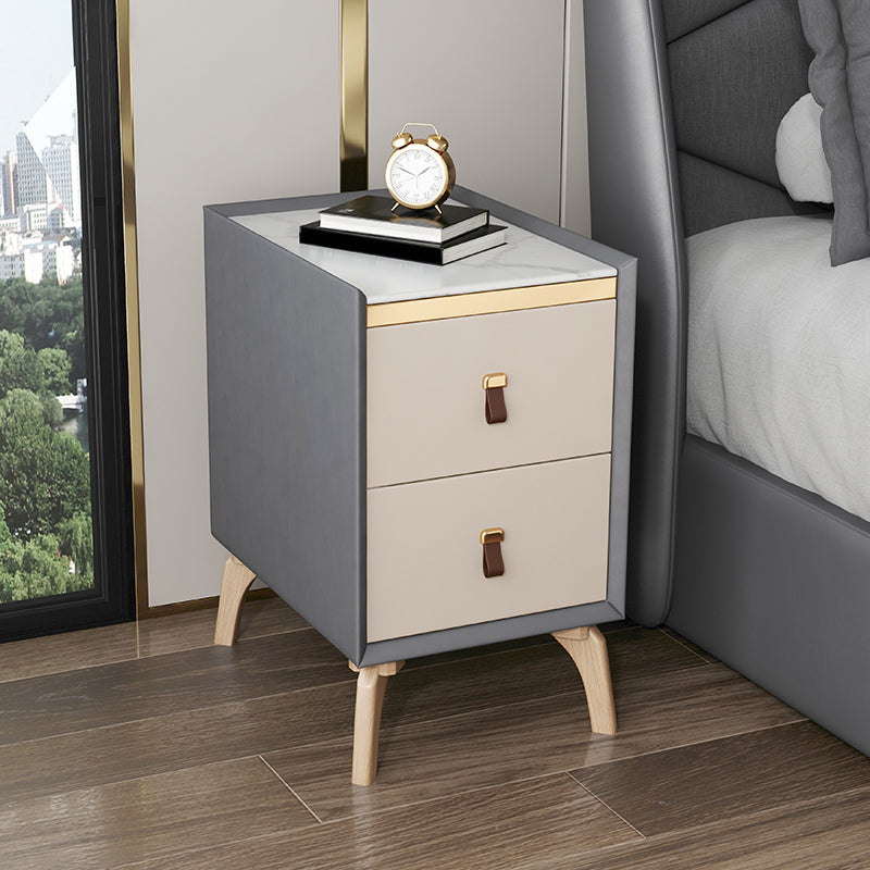 Contemporary Bed Nightstand Stone Bedside Cabinet with 2 Drawers