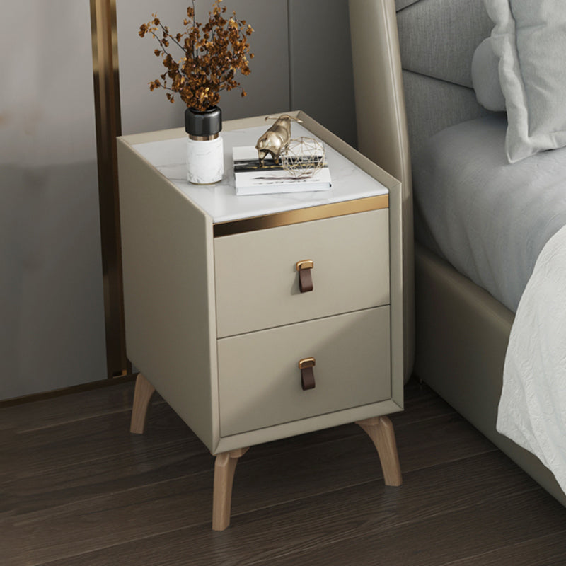 Contemporary Bed Nightstand Stone Bedside Cabinet with 2 Drawers