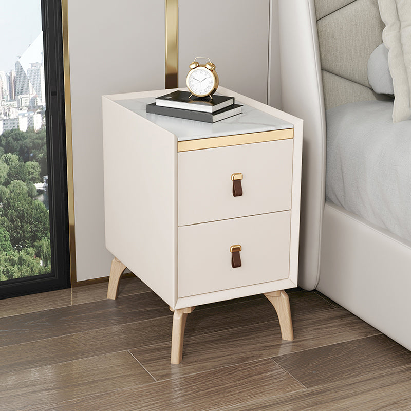 Contemporary Bed Nightstand Stone Bedside Cabinet with 2 Drawers