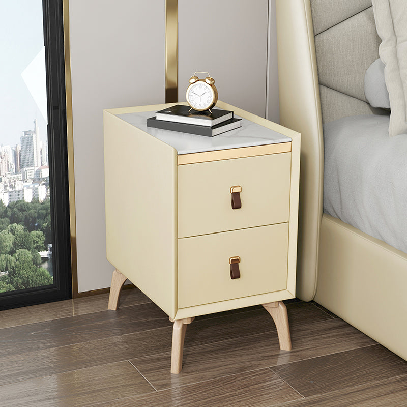 Contemporary Bed Nightstand Stone Bedside Cabinet with 2 Drawers