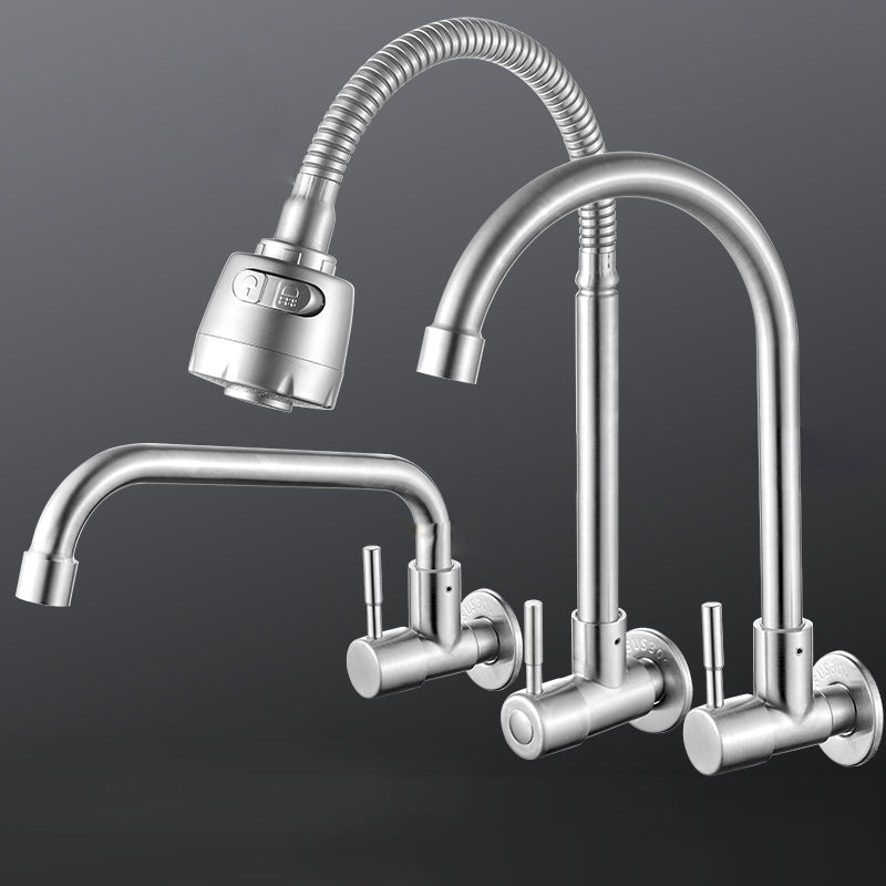 Modern Bridge Faucet 304 Stainless Steel Knob Handle Swivel Spout Wall Mounted Faucet