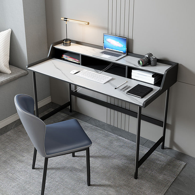 Contemporary Rectangular Office Desk Stone Writing Desk with Shelf for Office