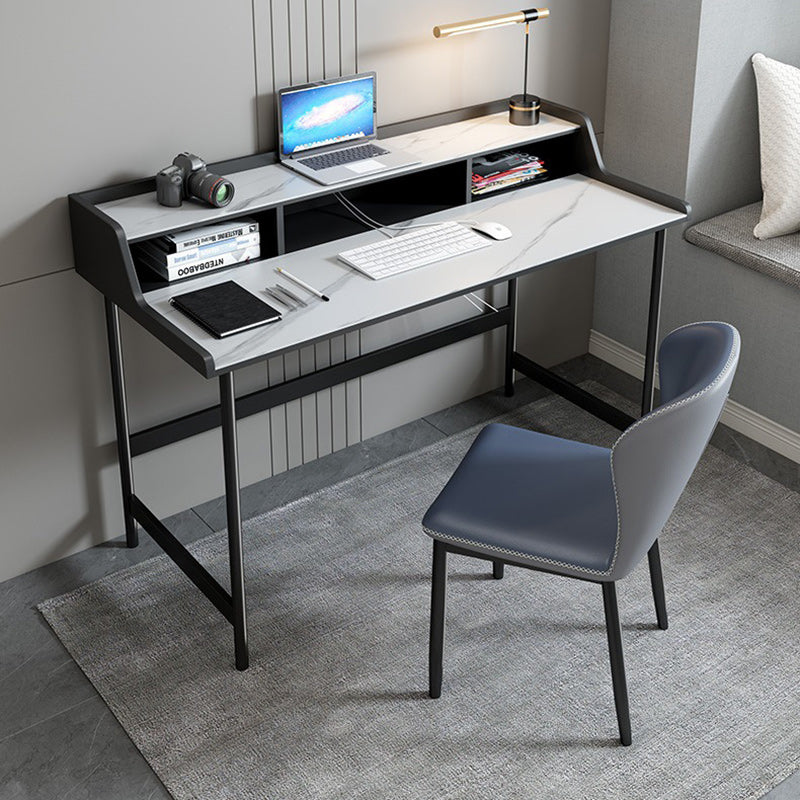 Contemporary Rectangular Office Desk Stone Writing Desk with Shelf for Office