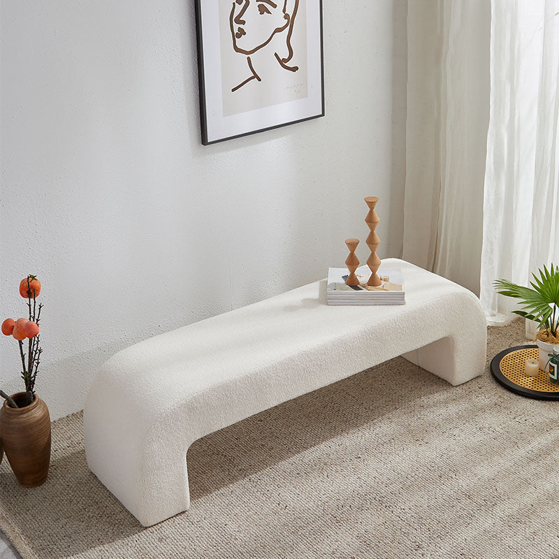 Contemporary Upholstered Bench Home Seating Bench in White with Legs