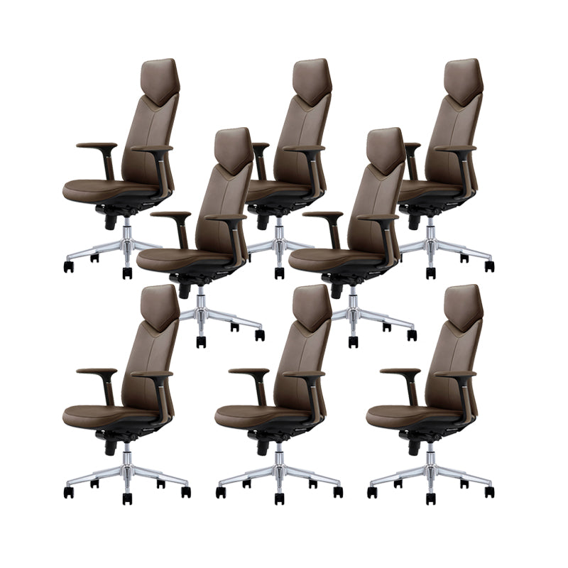 Fixed Arms Leather Office Chair Modern Adjustable Seat Height Swivel Chair with Wheels