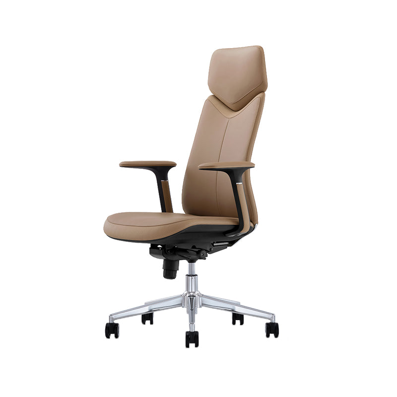 Fixed Arms Leather Office Chair Modern Adjustable Seat Height Swivel Chair with Wheels