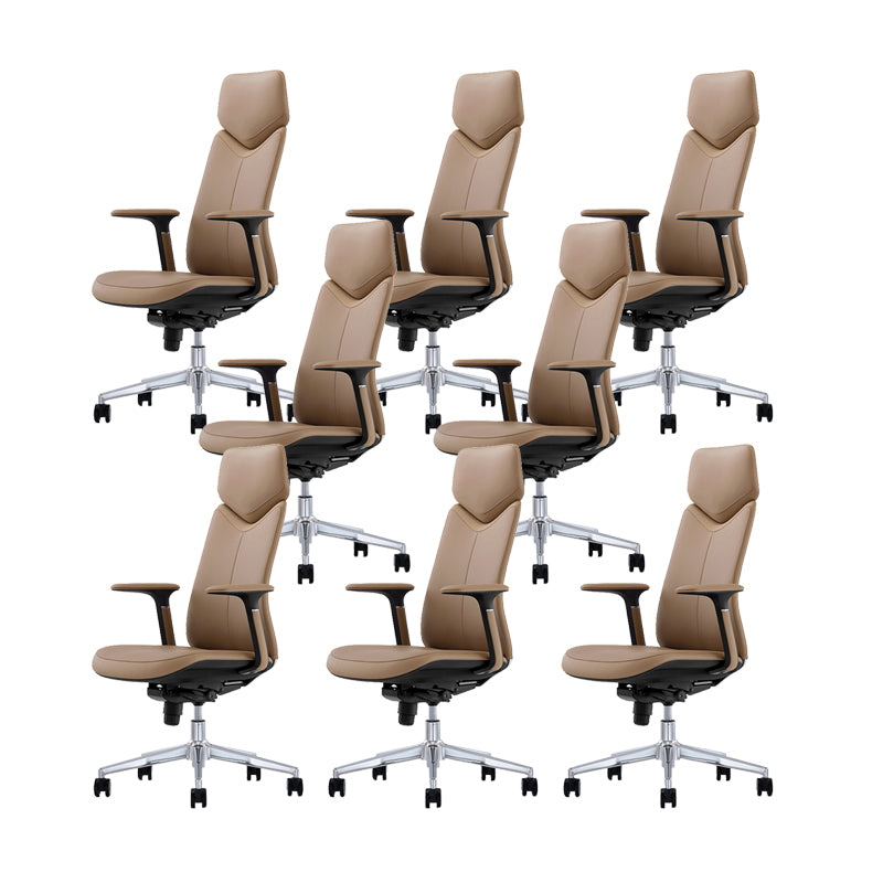 Fixed Arms Leather Office Chair Modern Adjustable Seat Height Swivel Chair with Wheels