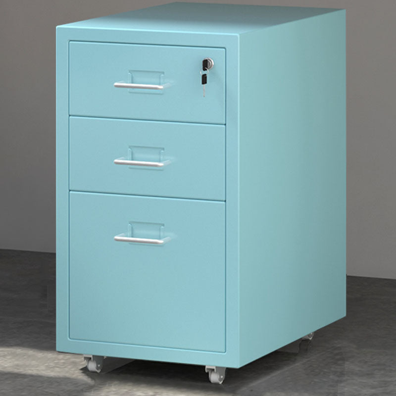 Home Office File Cabinet Modern Solid Color Metal Filing Cabinet On Castors