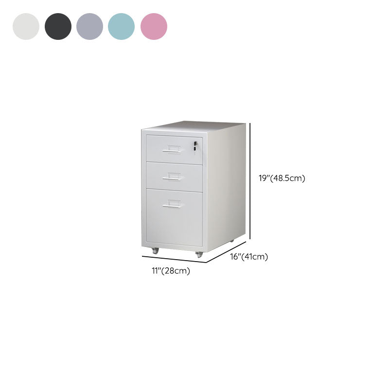 Home Office File Cabinet Modern Solid Color Metal Filing Cabinet On Castors