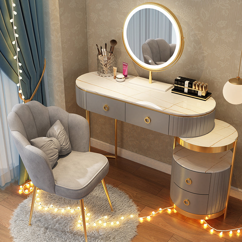 Luxurious Leather Vanity Set Metal and Wood Make-up Vanity with Mirror & Padded Stool