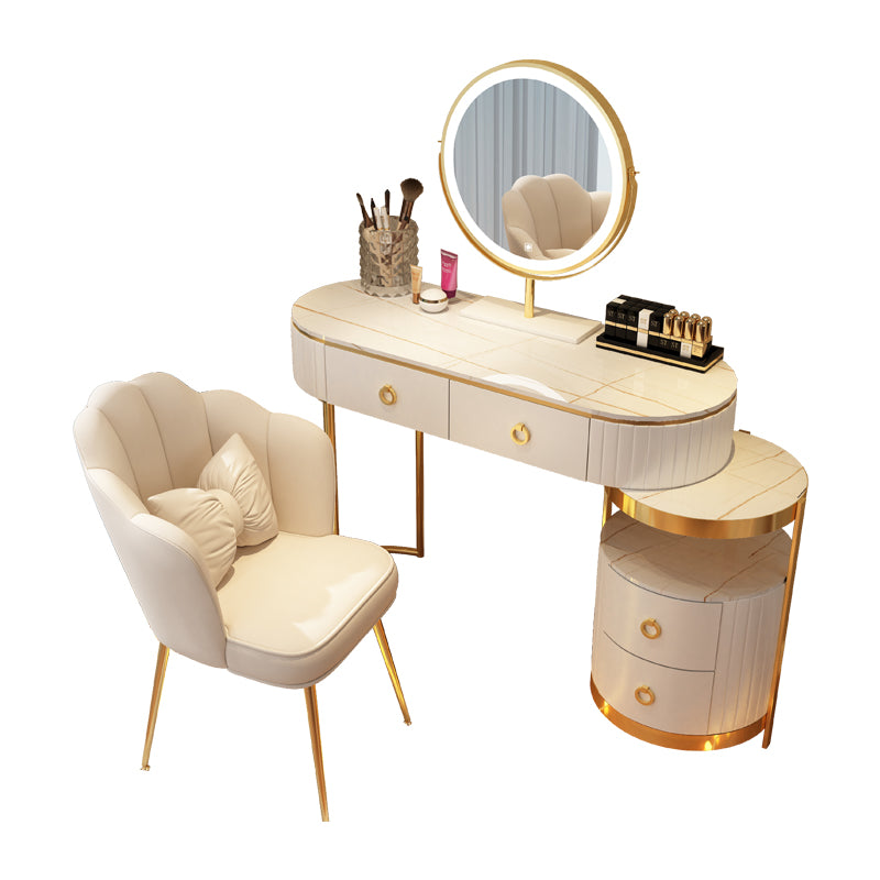 Luxurious Leather Vanity Set Metal and Wood Make-up Vanity with Mirror & Padded Stool