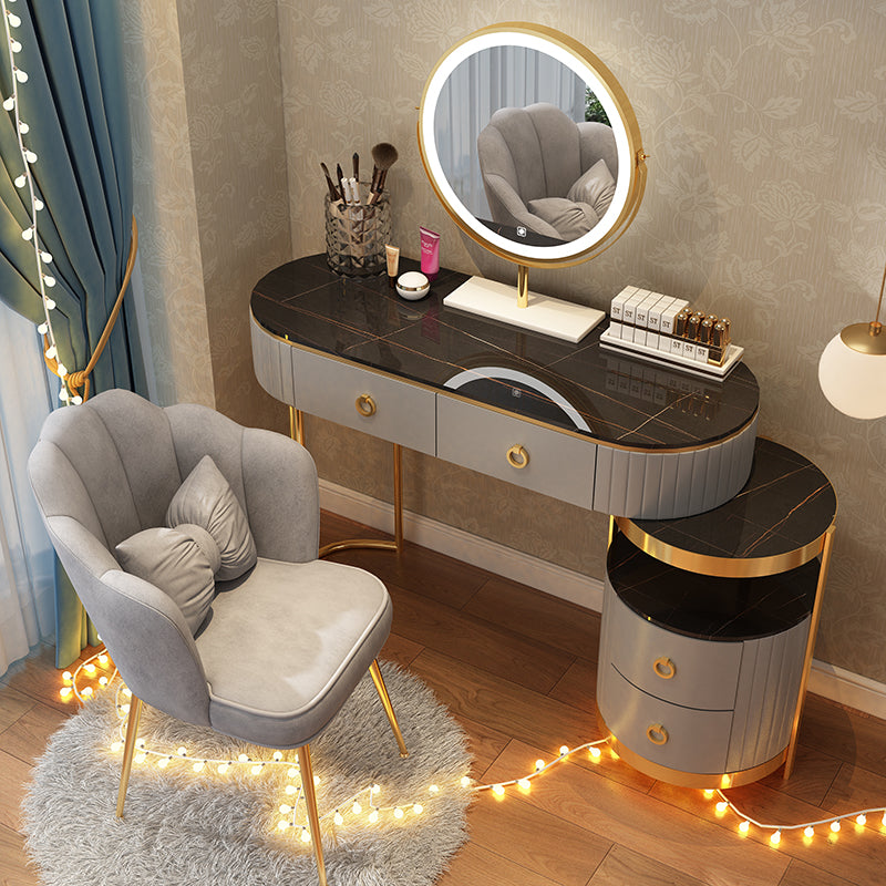 Luxurious Leather Vanity Set Metal and Wood Make-up Vanity with Mirror & Padded Stool