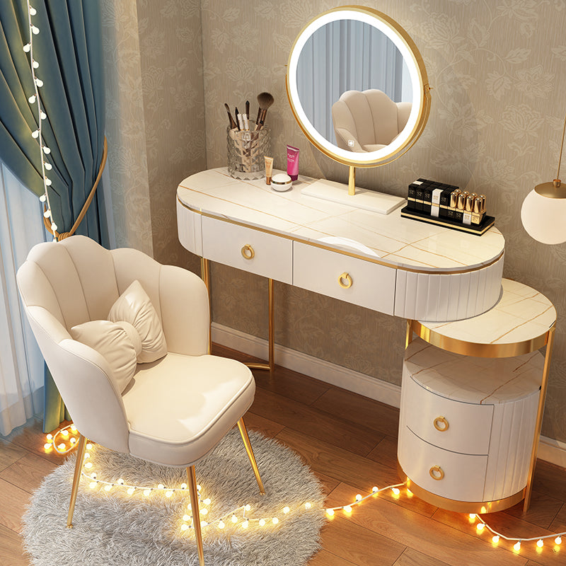 Luxurious Leather Vanity Set Metal and Wood Make-up Vanity with Mirror & Padded Stool