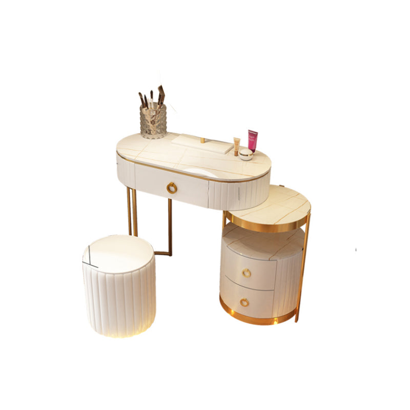 Luxurious Leather Vanity Set Metal and Wood Make-up Vanity with Mirror & Padded Stool