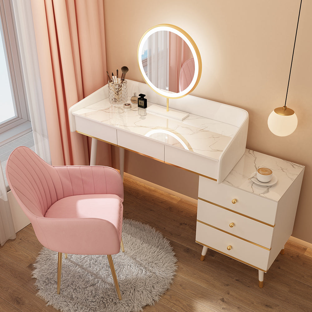 Wood Mirrored Vanity Desk with 5/6 Drawers Luxurious Dressing Table