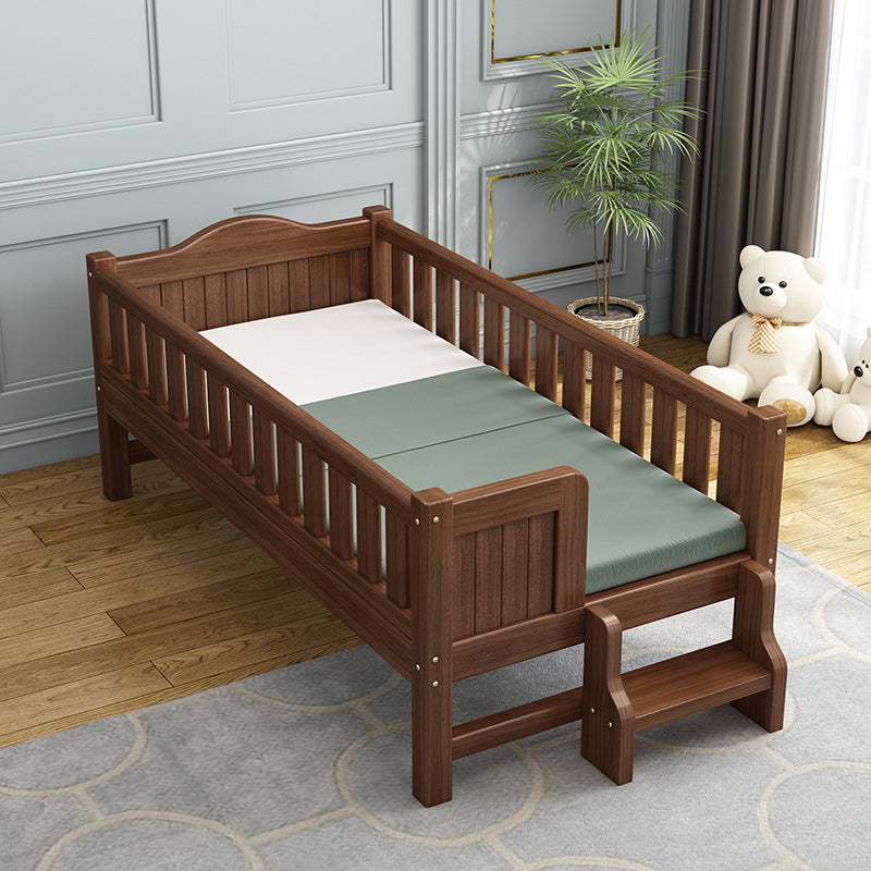 Traditional Wooden Baby Crib in Coffee Solid Wood with Guardrail