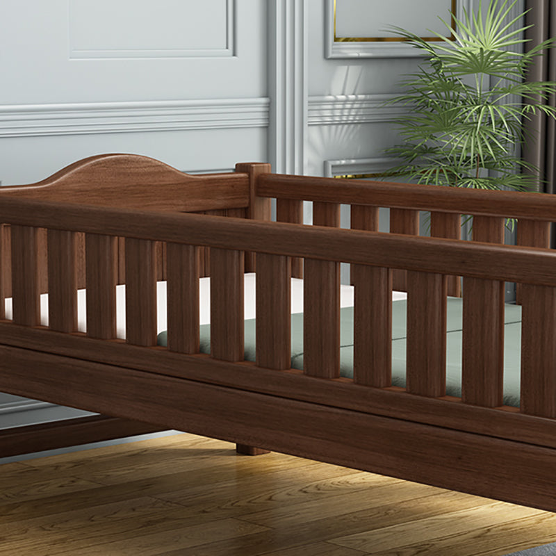 Traditional Wooden Baby Crib in Coffee Solid Wood with Guardrail