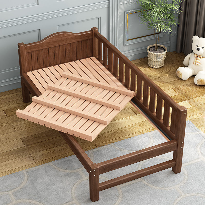 Traditional Wooden Baby Crib in Coffee Solid Wood with Guardrail