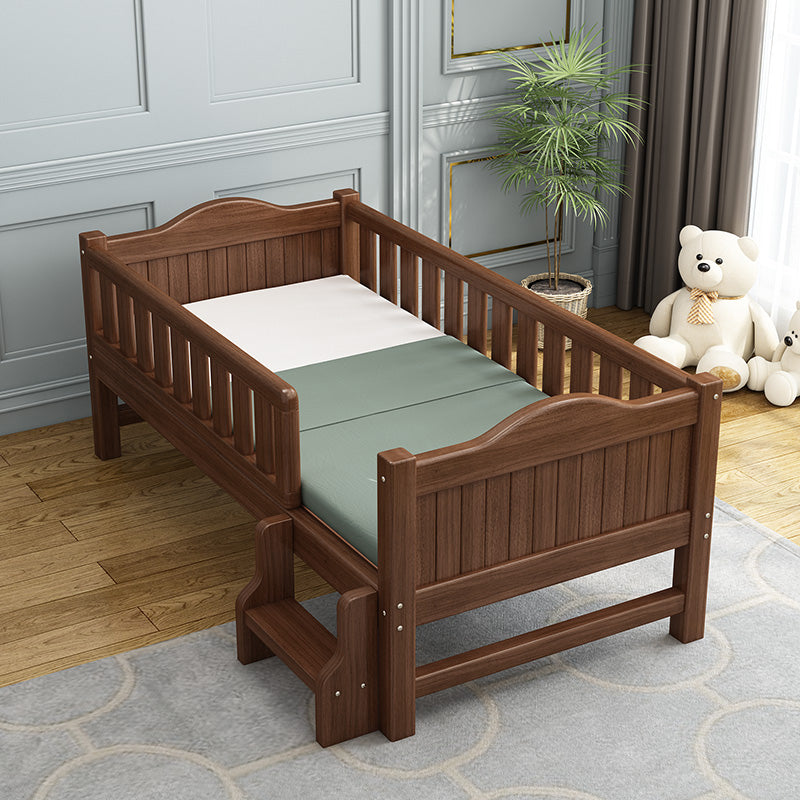 Traditional Wooden Baby Crib in Coffee Solid Wood with Guardrail