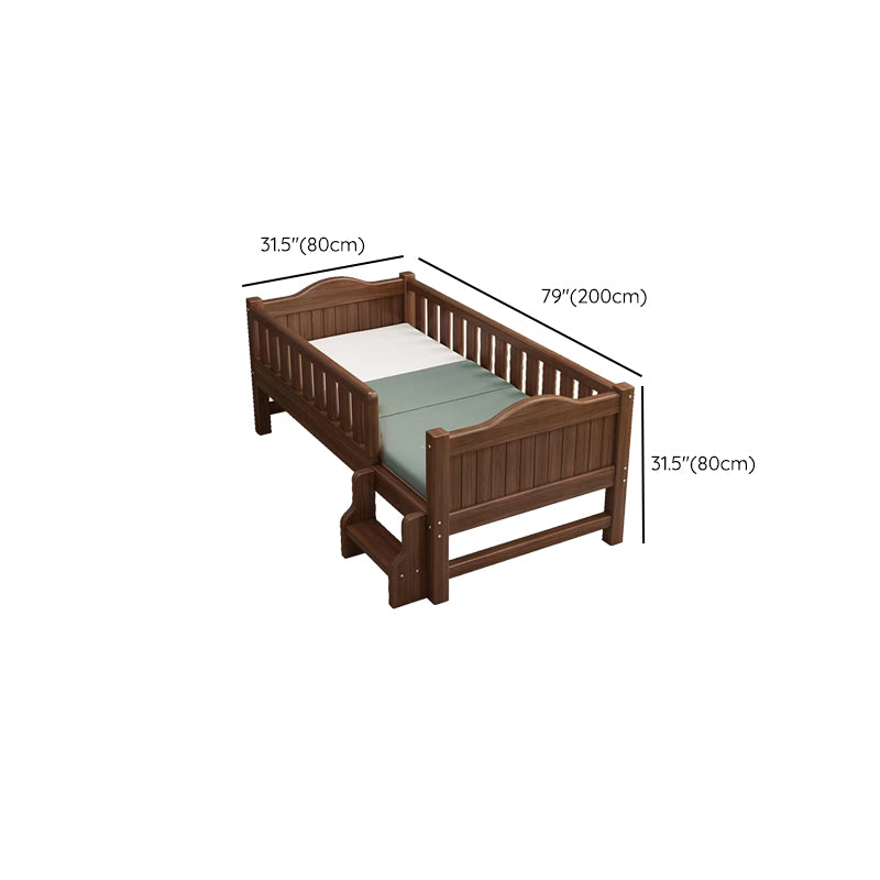 Traditional Wooden Baby Crib in Coffee Solid Wood with Guardrail