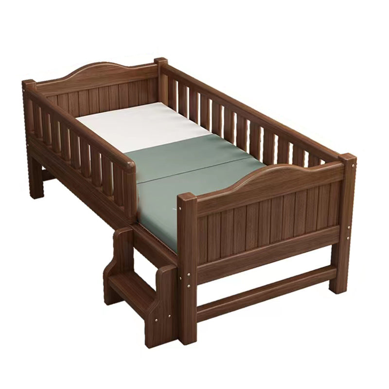 Traditional Coffee Baby Crib with Guardrail Solid Wood Arched Crib