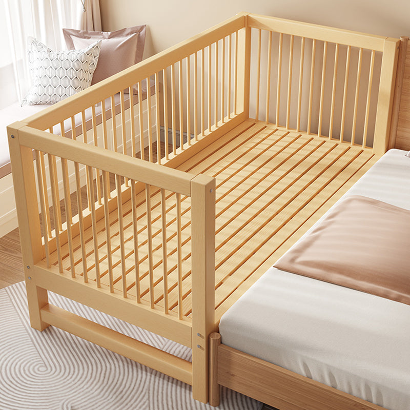 Contemporary Solid Wood Nursery Bed with Guardrail in Natural