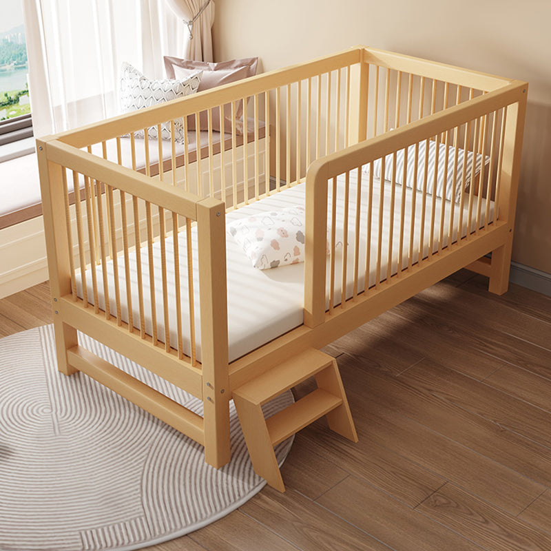 Contemporary Solid Wood Nursery Bed with Guardrail in Natural