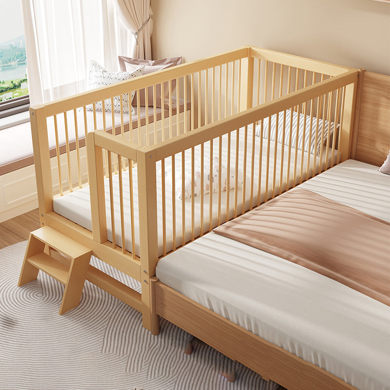 Contemporary Solid Wood Nursery Bed with Guardrail in Natural