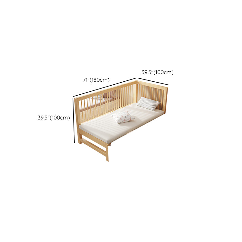 Contemporary Solid Wood Nursery Bed with Guardrail in Natural