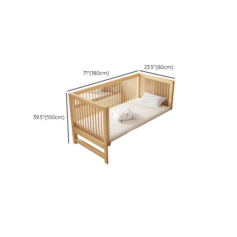 Contemporary Solid Wood Nursery Bed with Guardrail in Natural