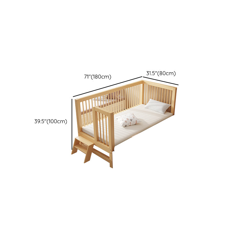 Contemporary Solid Wood Nursery Bed with Guardrail in Natural