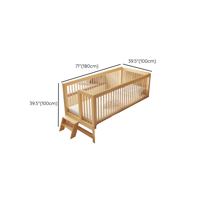 Contemporary Solid Wood Nursery Bed with Guardrail in Natural