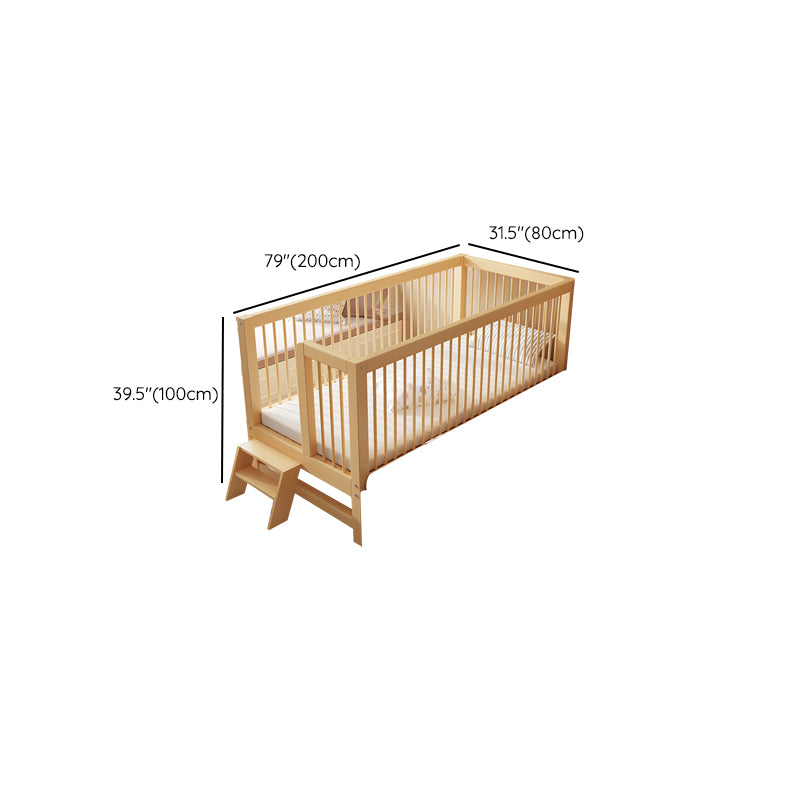 Contemporary Solid Wood Nursery Bed with Guardrail in Natural