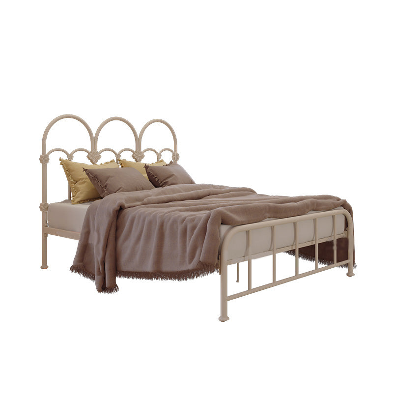 Scandinavian White/Beige Standard Bed with Open-Frame Headboard