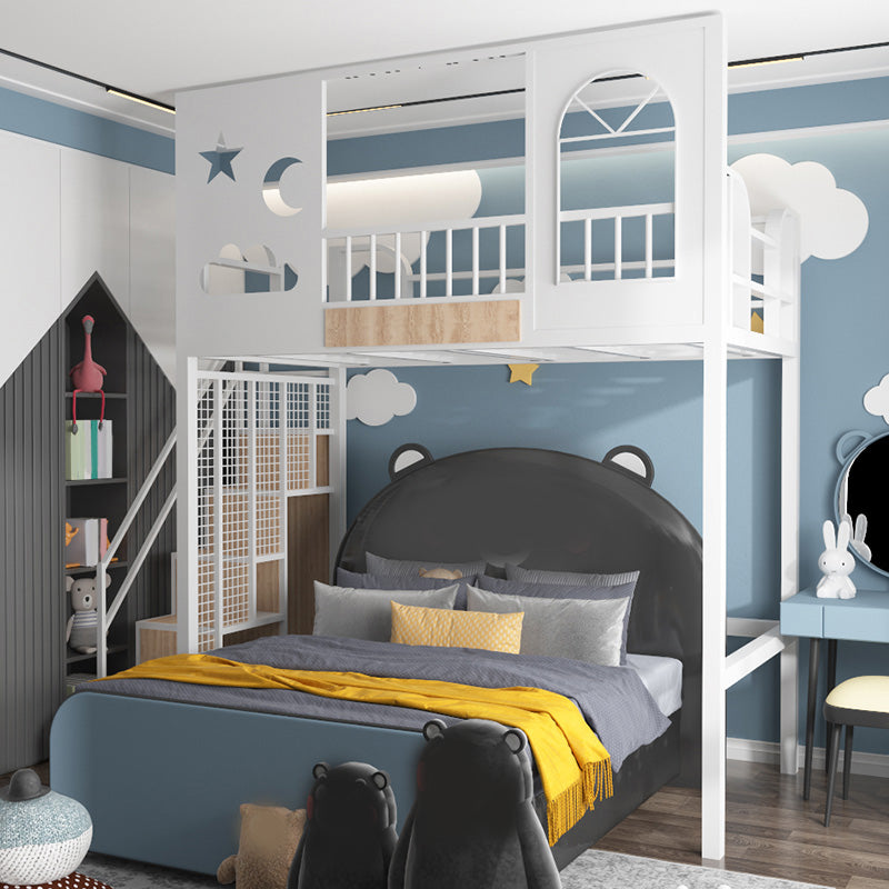 Contemporary Bunk Bed with Guardrails in Iron Black/White Bed