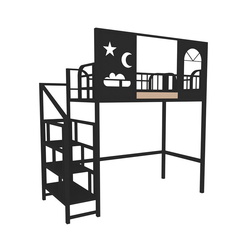 Contemporary Bunk Bed with Guardrails in Iron Black/White Bed