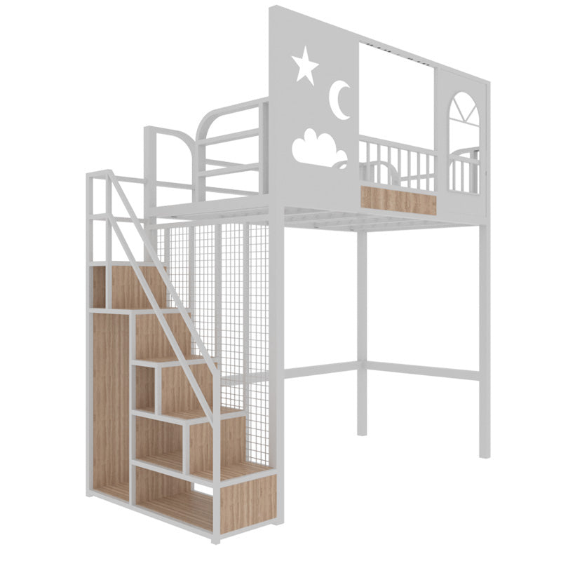 Contemporary Bunk Bed with Guardrails in Iron Black/White Bed