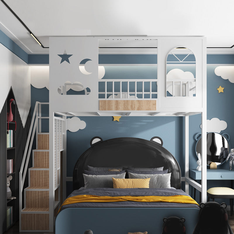 Contemporary Bunk Bed with Guardrails in Iron Black/White Bed