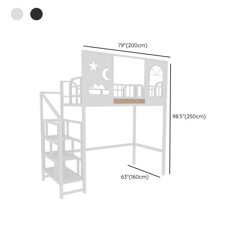 Contemporary Bunk Bed with Guardrails in Iron Black/White Bed