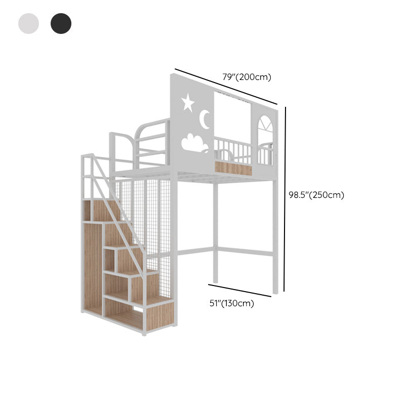 Contemporary Bunk Bed with Guardrails in Iron Black/White Bed