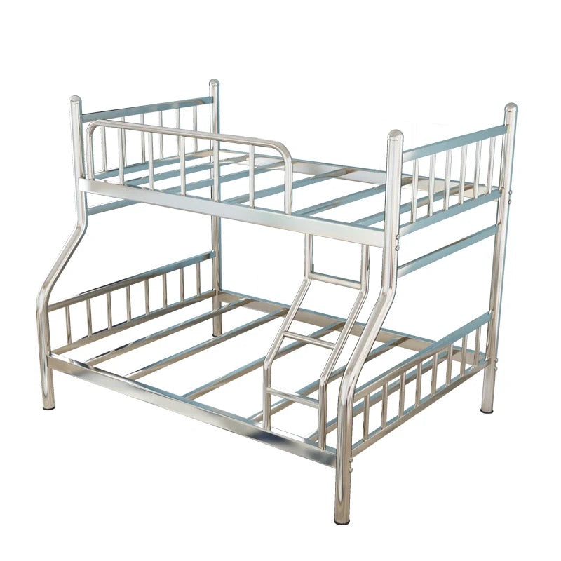 Contemporary Silver Bunk Bed with Guardrail and Built-In Ladder