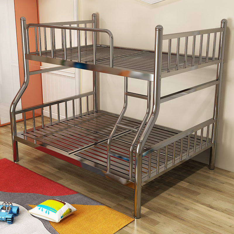 Contemporary Silver Bunk Bed with Guardrail and Built-In Ladder