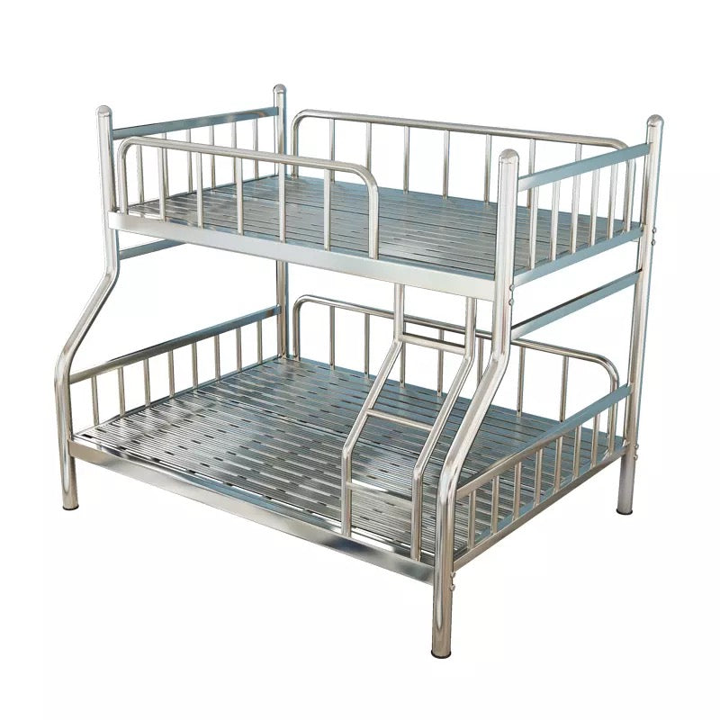 Contemporary Silver Bunk Bed with Guardrail and Built-In Ladder