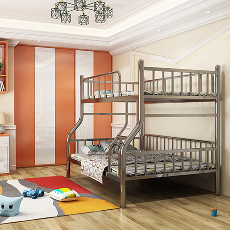 Contemporary Silver Bunk Bed with Guardrail and Built-In Ladder