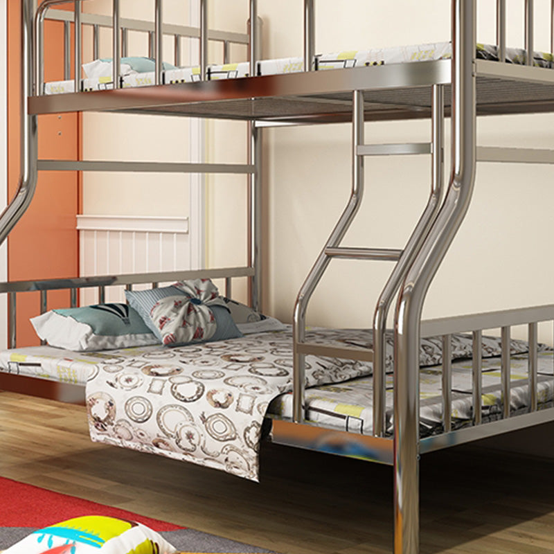 Contemporary Silver Bunk Bed with Guardrail and Built-In Ladder